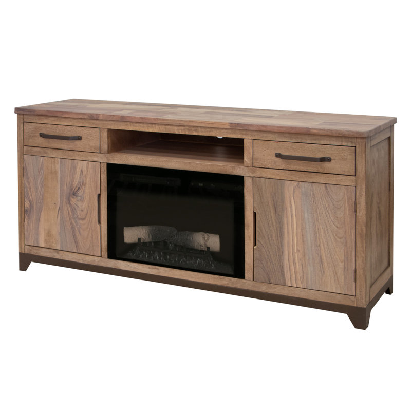 Console Umey avec foyer électrique, télécommande, brun moyen 70 po Umey
