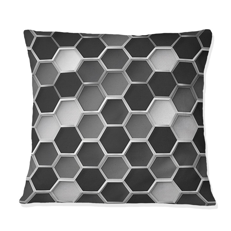 Gray White Hexagon - Modern Throw Pillow, 16"H x 16"W