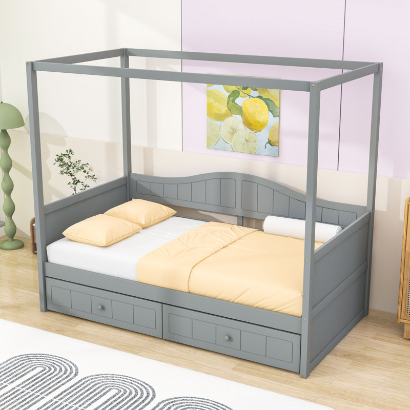 Aeriona Canopy Daybed with 2 Drawers, Gray