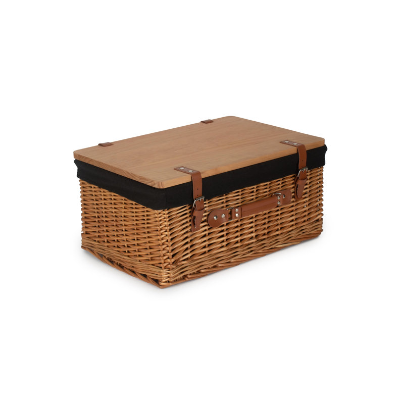 Wicker Lined Gift or Storage Hamper Basket with Lid, Double Steamed/Black, 26cm H x 51cm W x 36cm D