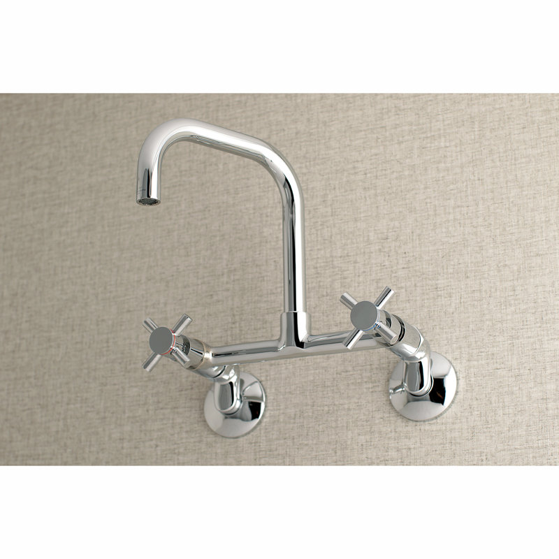 Kingston Brass Concord Double-Handle 2-Hole Wall-Mount Bridge Kitchen Faucet, Polished Chrome