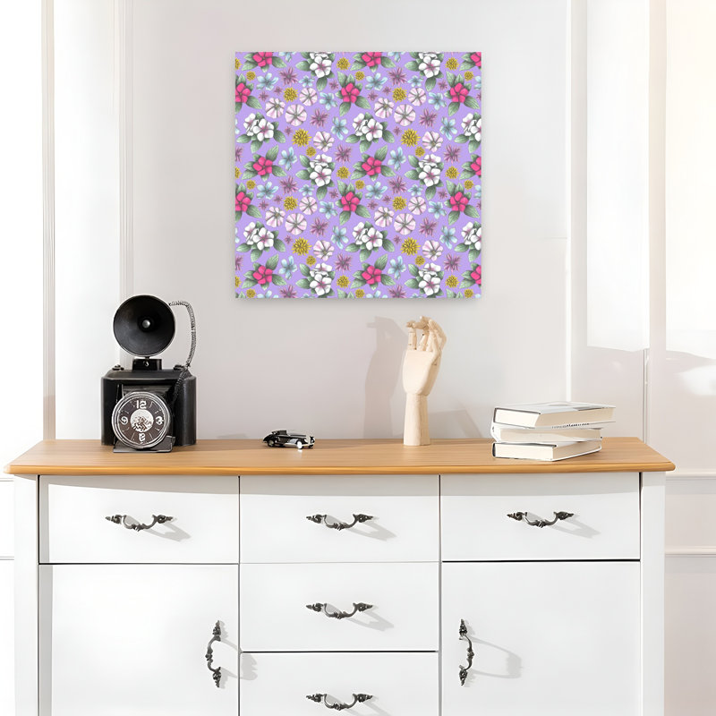 Art contemporain, art floral rétro, H 18 po x l 18 po