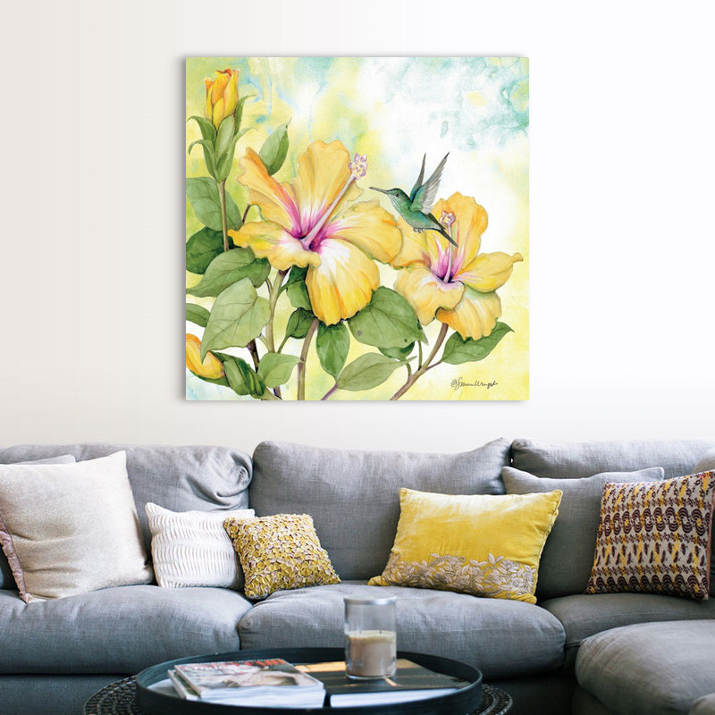 Hibiscus, art mural sur toile, Toile tendue, H 36 po x l 36 po x P 1,25 po