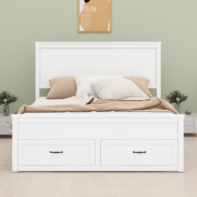 Wood Storage Bed Frame With Drawers And Wooden Slats Support