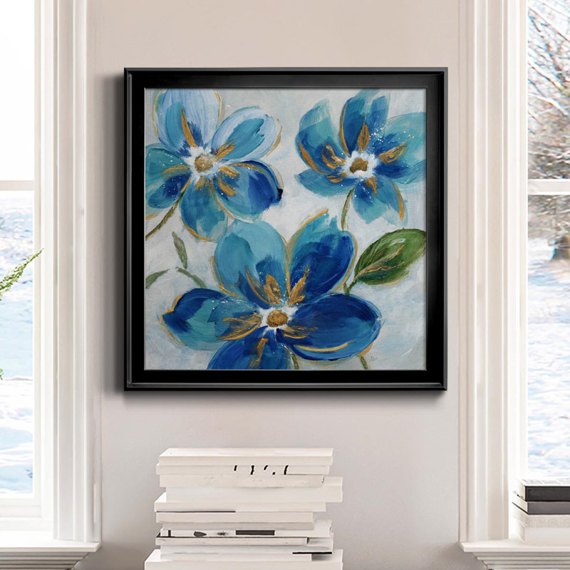 «Flowering Blues I», reproduction d'art sur toile encadrée, H 17,5 po x l 17,5 po x P 1,5 po, Noir