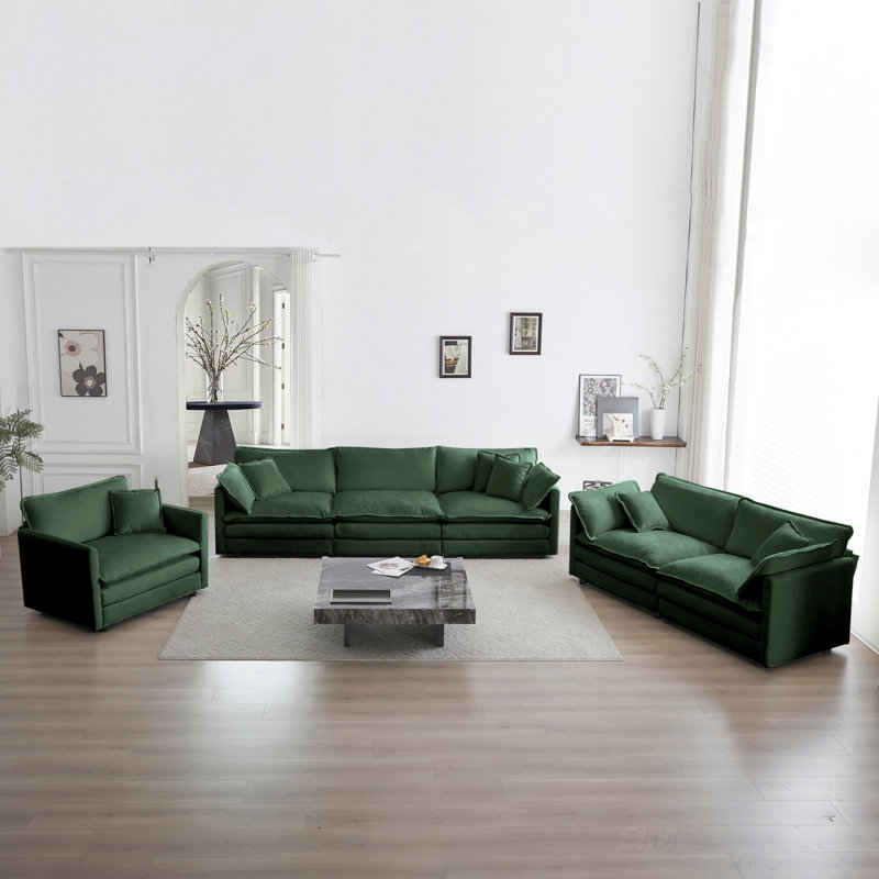 Canapé moderne, ensemble 3 pièces avec sièges très profonds, confort surdimensionné pour le salon, tissu chenille, conception modulaire flexible