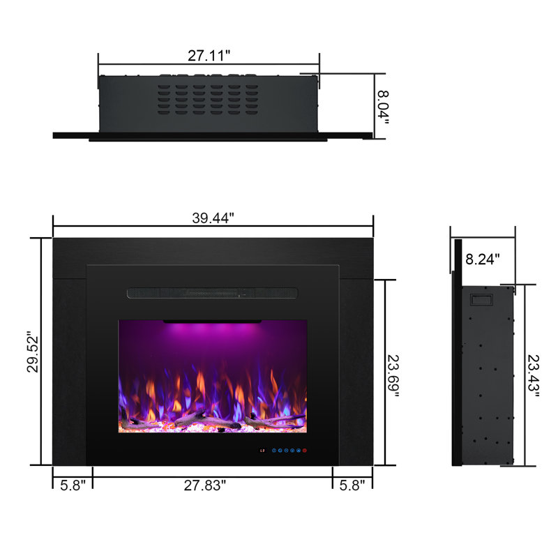 Aeric Electric Fireplace Insert With Trim Kit, 29.52"H x 39.44"W x 8.24"D
