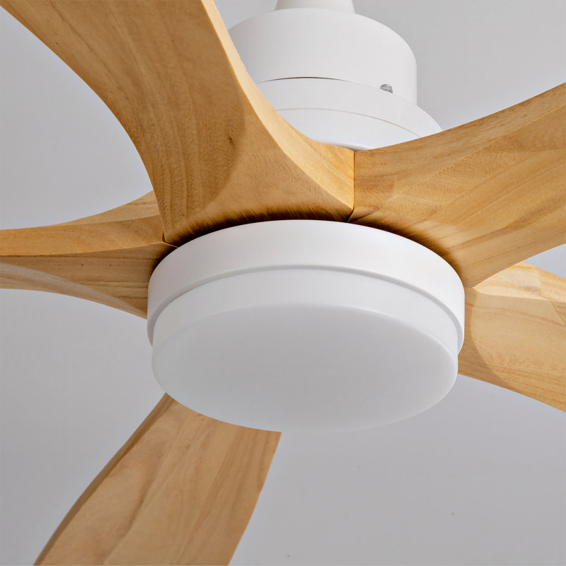 42 Inch Ceiling Fans with Lights and Remote Control, Wood Ceiling Fan for Patios Bedroom, Outdoor White Ceiling Fan with Lights, Noiseless DC Motor, Dimmable LED, 5 Solid Wood Blades