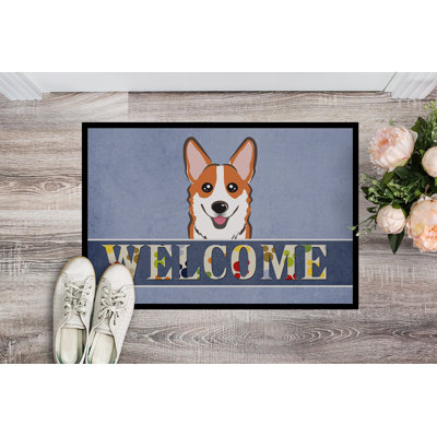 Tapis de porte pour l’extérieur antidérapant corgi welcome