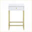 Table basse blanche et laiton avec tiroir, rangement compact pour le salon