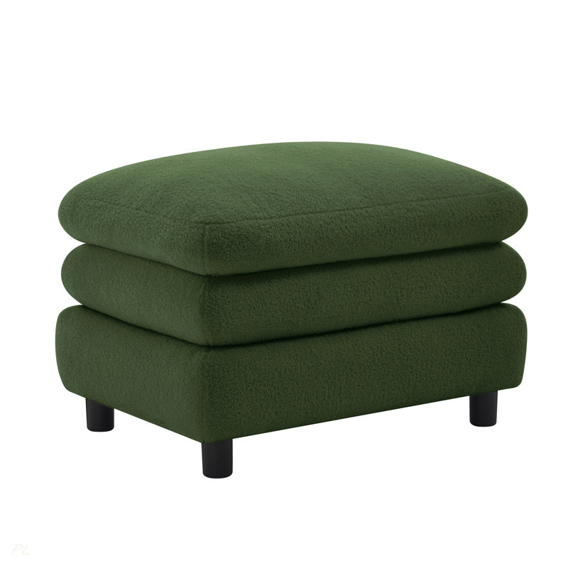 Vitoria Curved Ottoman Teddy Fabric, Green
