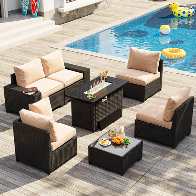 7-pieces Patio Furniture Set With 44" Propane Gas Fire Pit Table