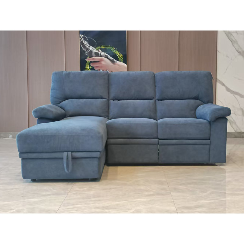 Left-Facing Chaise Corner Sofa with Storage Space and Power Recliner Seat, Blue