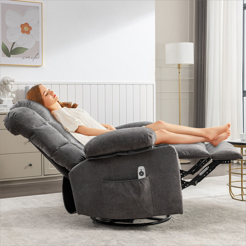 Fauteuil inclinable et berçant de massage pour adultes surdimensionnés avec 2 porte-gobelets, port de charge USB doux avec massage manuel et chaleur. (A + B) GRIS