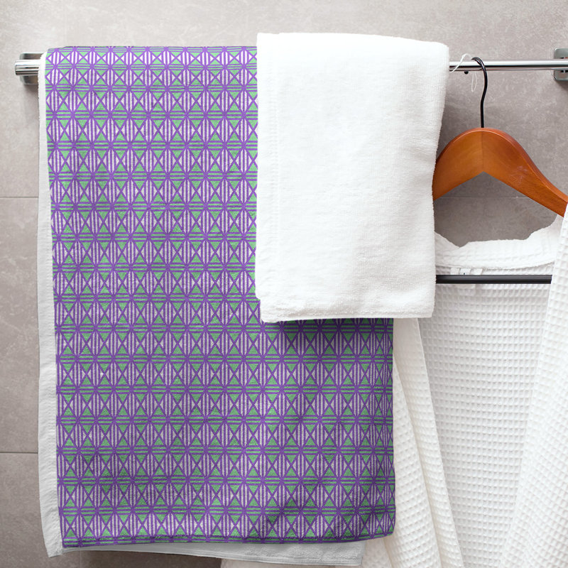 Serviette de bain à losanges, Mauve/vert