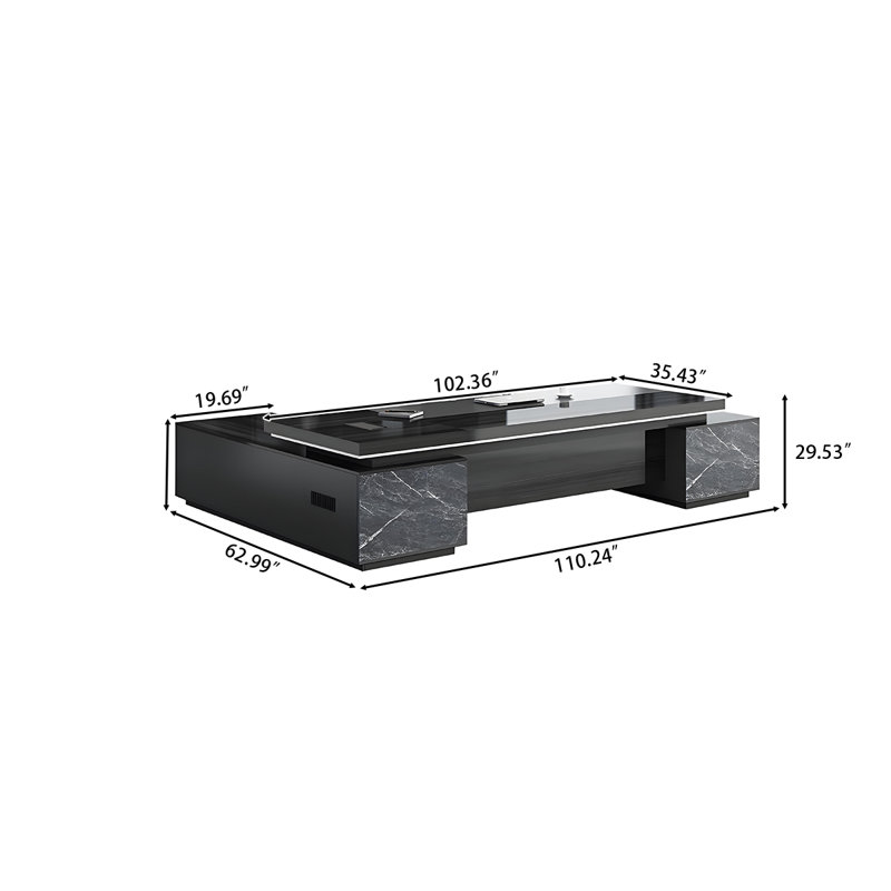 Bureau 110,24 "noir minimaliste moderne, H 29,53 po x l 110,24 po x P 62,99 po