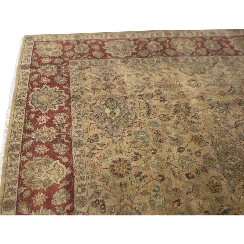 Tapis doré et rouge de haute qualité noué à la main
