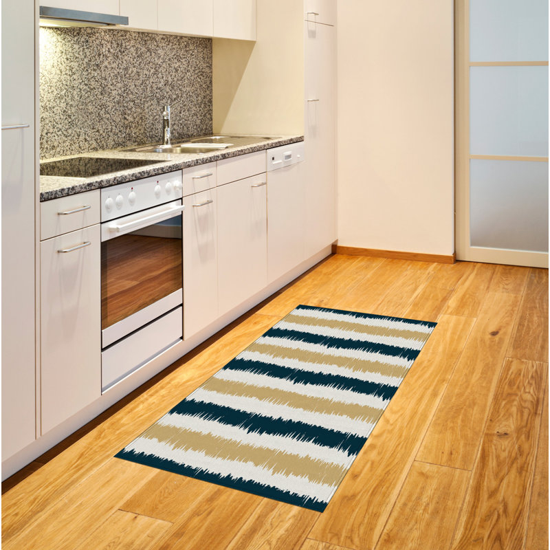 Tapis décoratif rayé en fibre de polyester à haute densité, Rectangle 2 pi 7 po x 5 pi