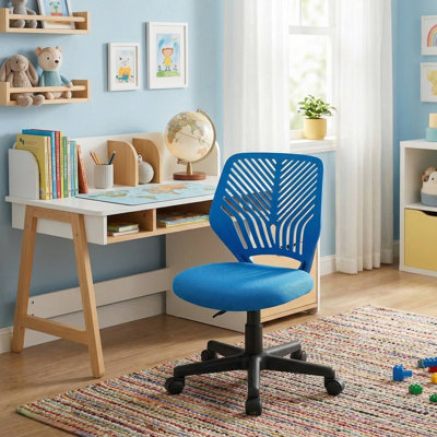 Ergonomic Padded Breathable Comfortable Height Adjustable Kids Desk Chair With Smooth Rolling Universal Casters And Stable Anti Tilt Support Base For Children Bedroom