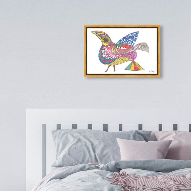 Manuel Roman - Bird Graphic Art Canvas, 31"H x 46"W, Gold Floater Frame