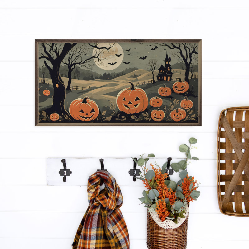 «Jack O Lantern Family» sur bois, H 18 po x l 36 po x P 1,51 po
