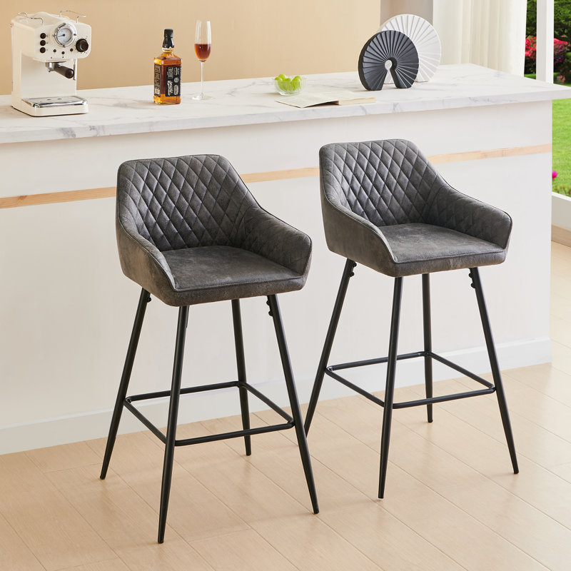 Rossa 67cm Vintage Suede Bar Stool with Arm, Grey, 2