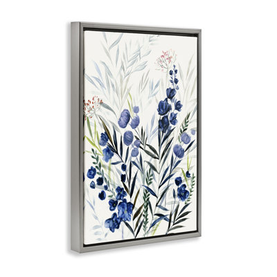 Toile flottante encadrée «Herbes indigo variées» par Hannah Dawson
