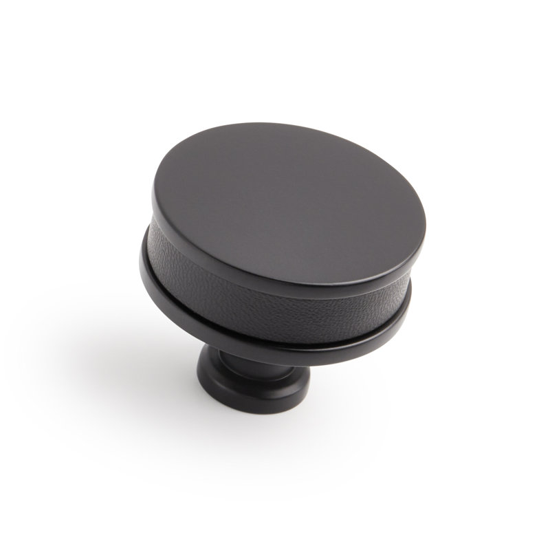 Poignée d'armoire ronde Lazzara cuir noir, Noir mat