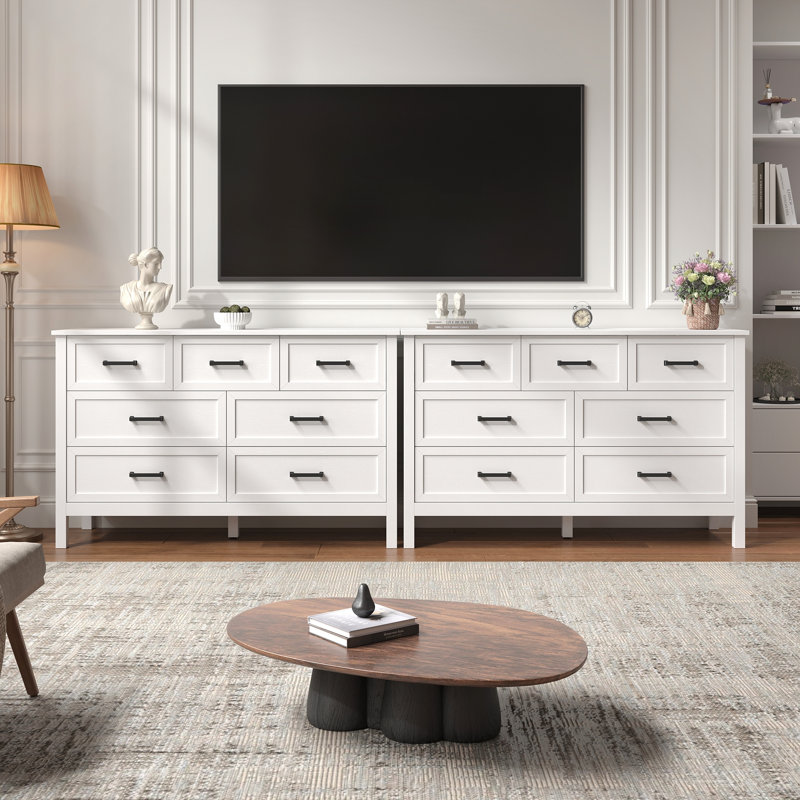 Commode moderne à 7 tiroirs l 47 po, commode blanche pour chambre à coucher, tiroirs à fermeture en douceur et conception anti-basculement