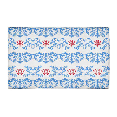 Tapis damassé blanc / bleu