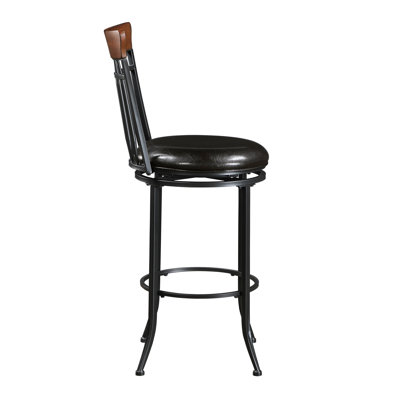 Swivel Pub Height Furniture, Black Metal, Brown Faux Leather Upholstery, 250lbs Weight Capacity, Dining Room Metal Frame Bar Chair, Upholstered Seat, Accessory