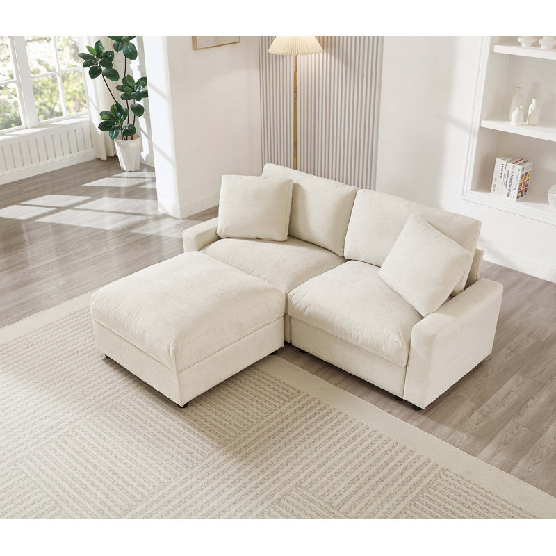 Canapé modulaire modulaire avec rangement caché et repose-pieds flexible, Polyester - beige