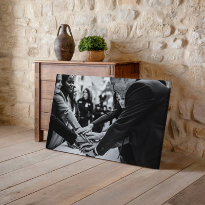 Canvas A Poignant Black And White Photograph Capturing A Moment Of Wall Art Connection And Unity Among A Diverse Group Of People In Canvas Wall Art