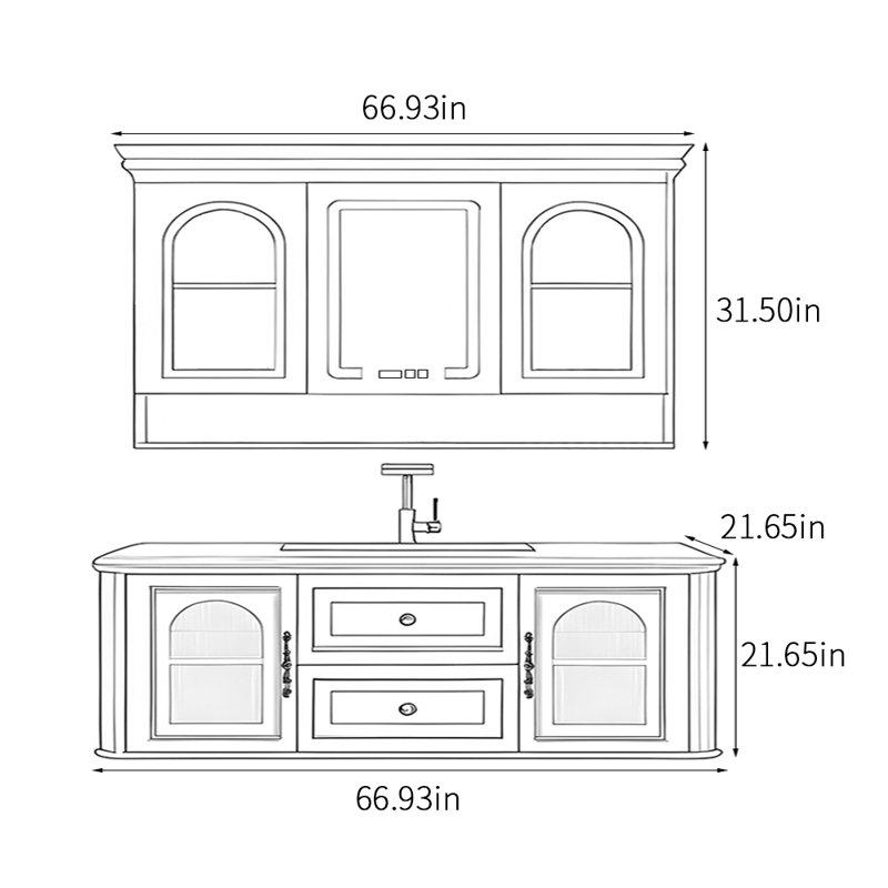 Bathroom cabinet retro American style, 67", Black