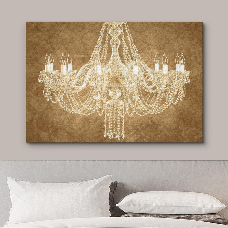 Motif orné de lustre en cristal blanc, lumières de style contemporain relaxant, art mural sur toile, Toile tendue