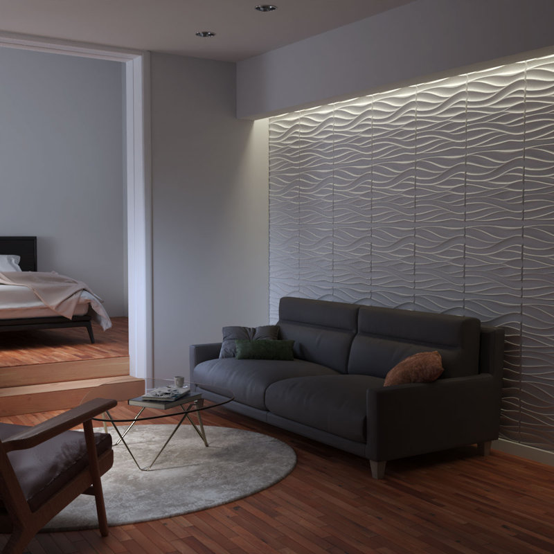 White Textured 3D PVC Wall Panels, 19.63" x 19.63", 12-Pack