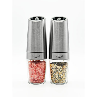 Admired By Nature Electric Salt and Pepper Grinder Set, Battery-Operated, Silver, 2 Pack