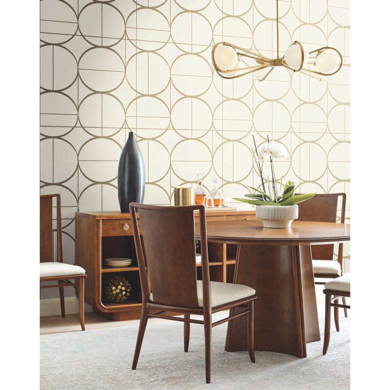 Geometric Metallic Wallpaper Roll, Cream/Gold