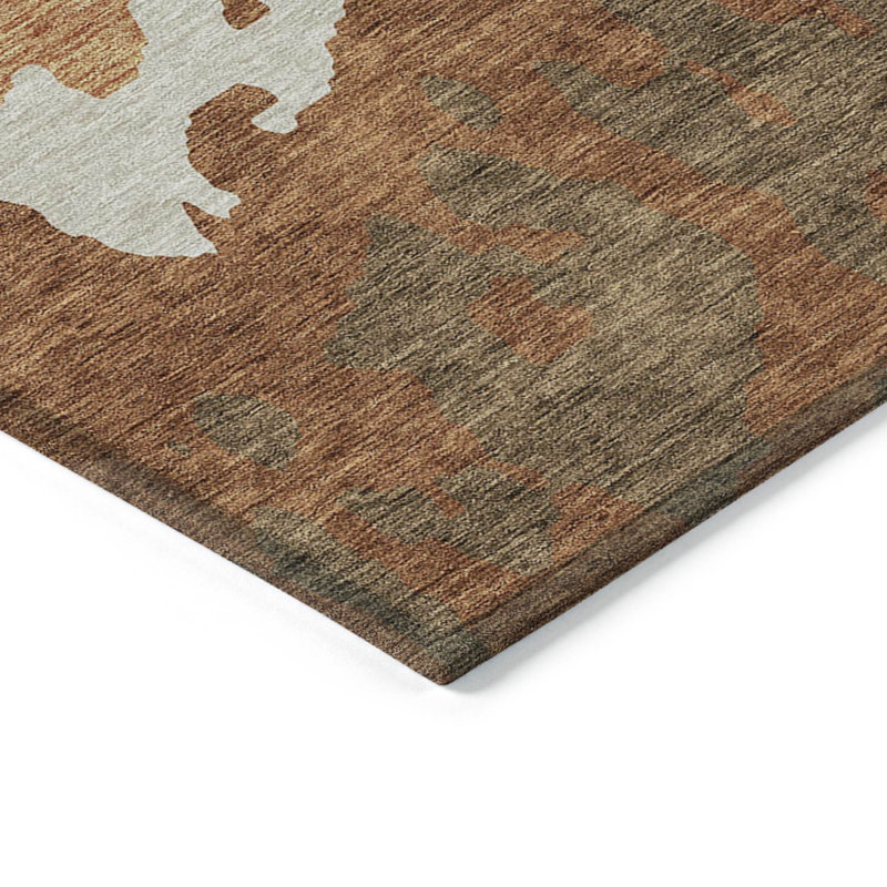Tapis extérieur lavable abstrait orange et brun 10 pi x 14 pi