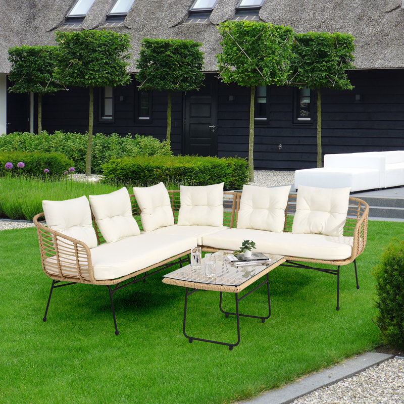 Canapé modulaire d'extérieur en forme de L 4 pièces Beige