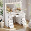 Bureau de coiffeuse avec miroir et 12 lumières, coiffeuse blanche avec prise de courant, table de maquillage avec 11 tiroirs, 3 modes de couleur disponibles pour la chambre à coucher