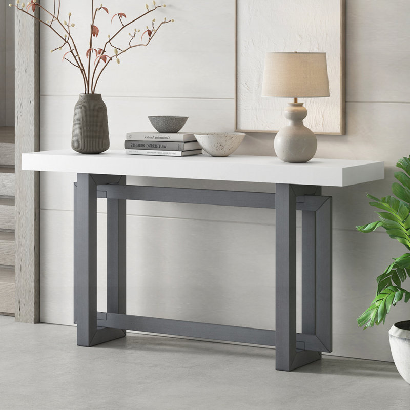 Wood Console Table with Trestle Base, Gray, Gray Duplicate