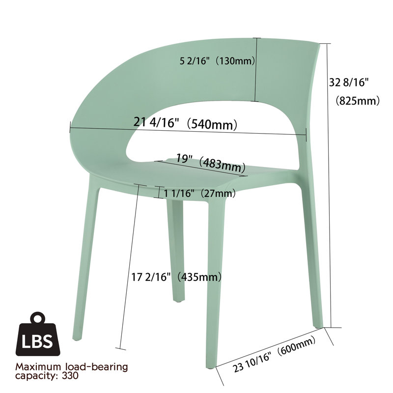 Polypropylene Single-Side Chair, Haze Green