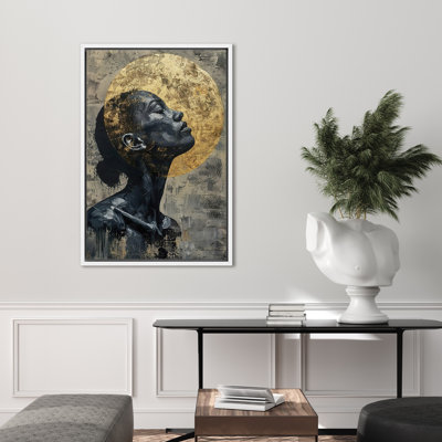 Golden Sun Circle Moody Fashion Girl's Art, reproduction d'art sur toile encadrée