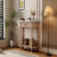 Console étroite, coin incurvé, 1 tiroir, tablette ouverte pour le vestibule - beige + blanc