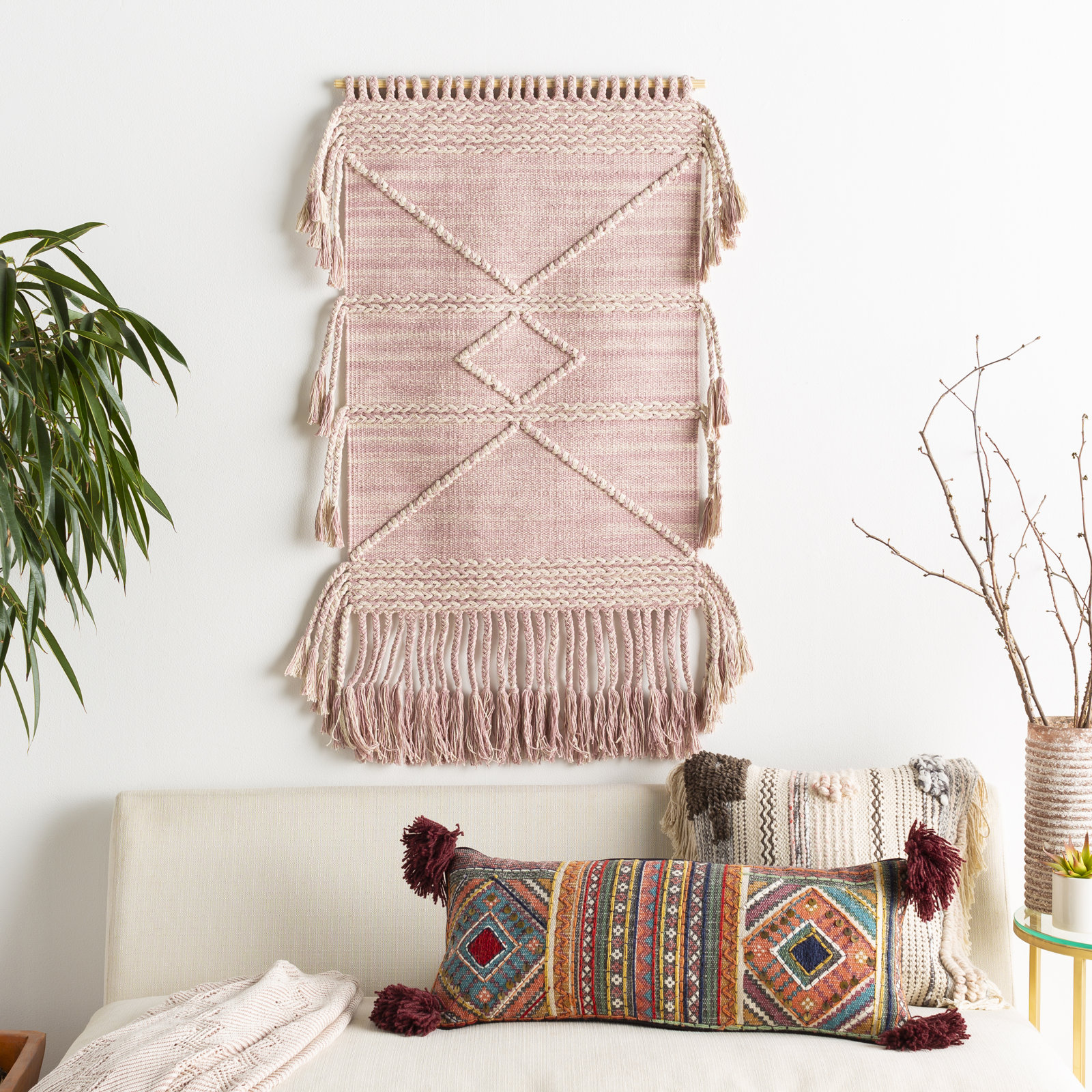 Cotton Tassel Wall Hanging with Rod