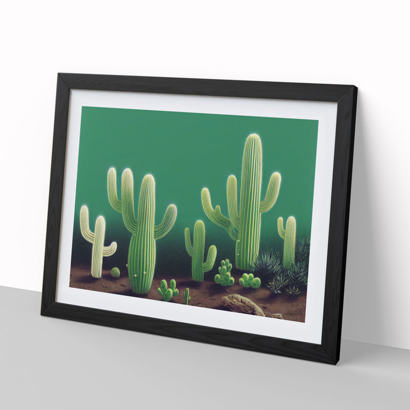 Friendly Cactus - Single Picture Frame Print, Black Framed, 46cm H x 64cm W x 2cm D