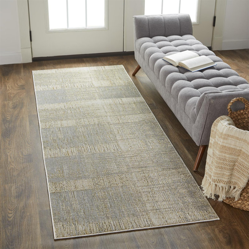 Tapis gris / beige / doré Ernie, Tapis de couloir 2 pi 10 po x 7 pi 10 po