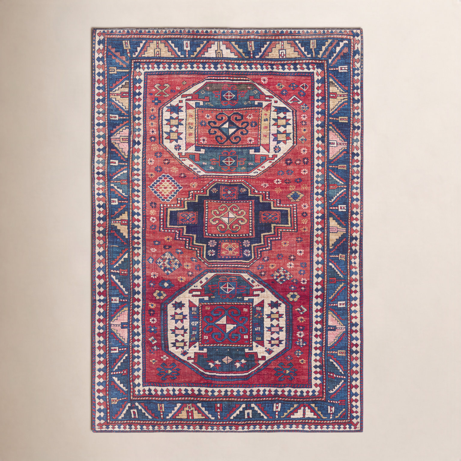 Broden Navy Red Oriental Rug, Rectangle 5' x 7'6"