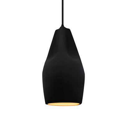 Radiance - grand luminaire suspendu 1 lumière Crease - noir mat carbone avec intérieur champagne doré - laiton antique - DEL dédiée - cordon noir
